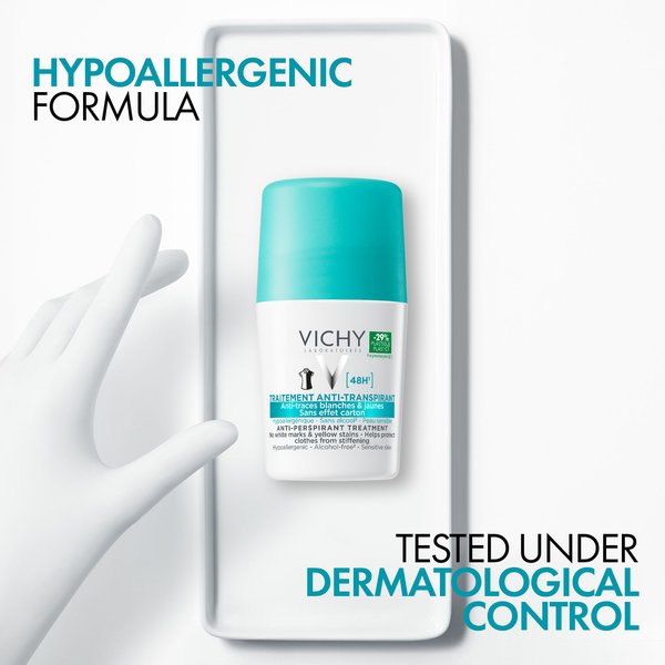Vichy Anti-Perspirant Treatment 48hr (No White Marks) Roll-On 50ml Hypoallergenic