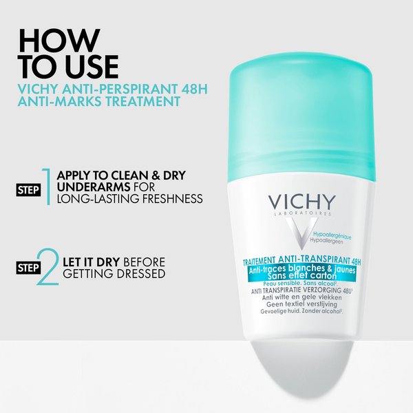 Vichy How to use vichy Anti-Perspirant Treatment 48hr (No White Marks) Roll-On 50ml