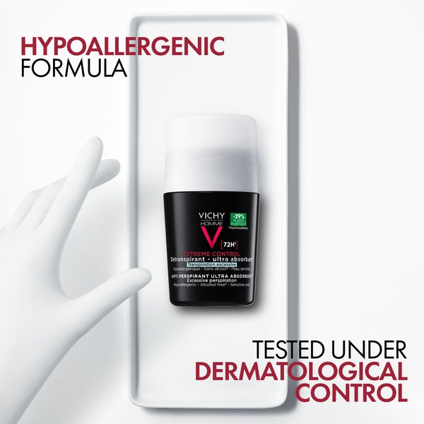 Vichy Men Extreme Control Anti-Perspirant 72hr Roll-On 50ml Tested By Derms