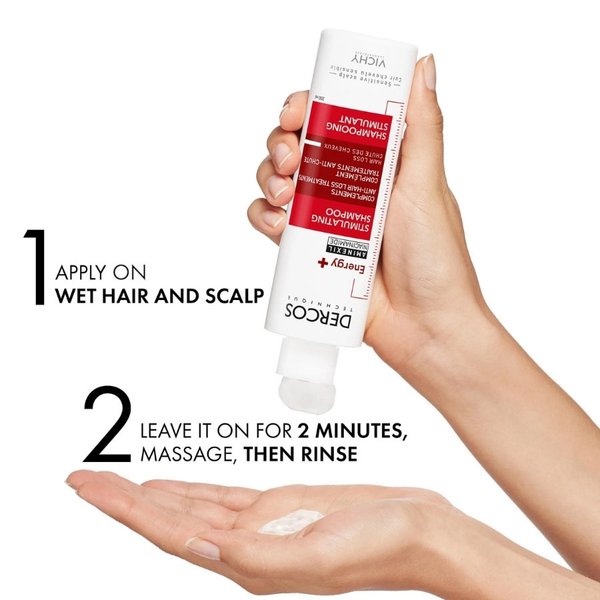 DERCOS ENERGY+ STIMULATING SHAMPOO HOW TO USE